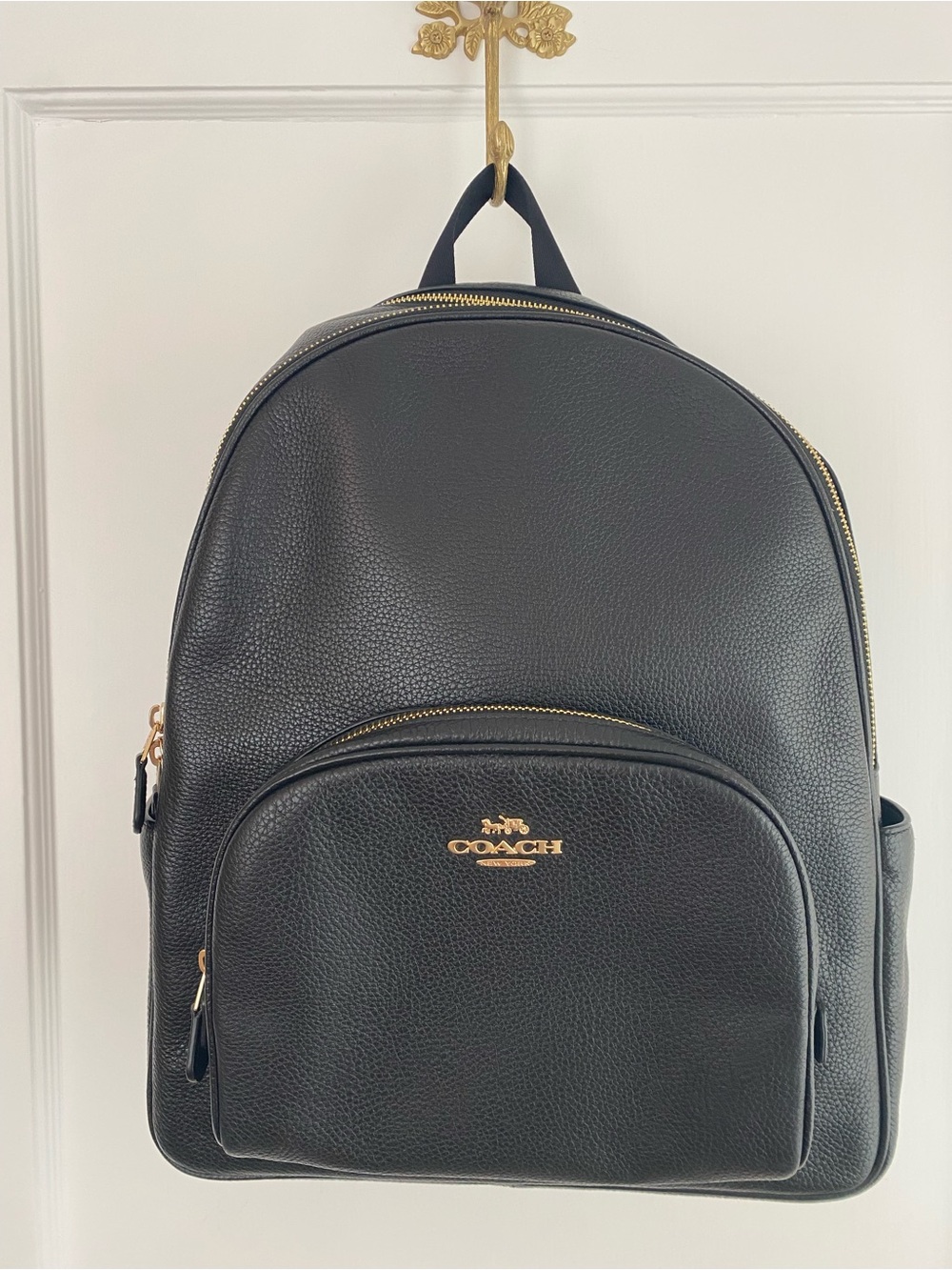 Coach Black Pebbled Leather Backpack with Gold Hardware